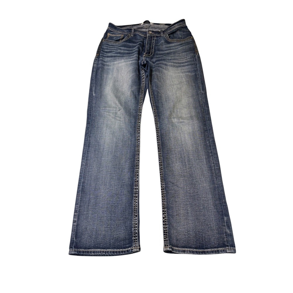 BKE Tyler Straight Leg Mens Jeans 32R L32 Medium Wash Stretch Denim ABP23118